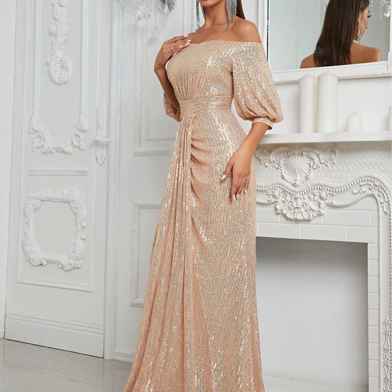 Off-Shoulder Sequined Evening Dress: Elegant Fishtail Style - Image 3