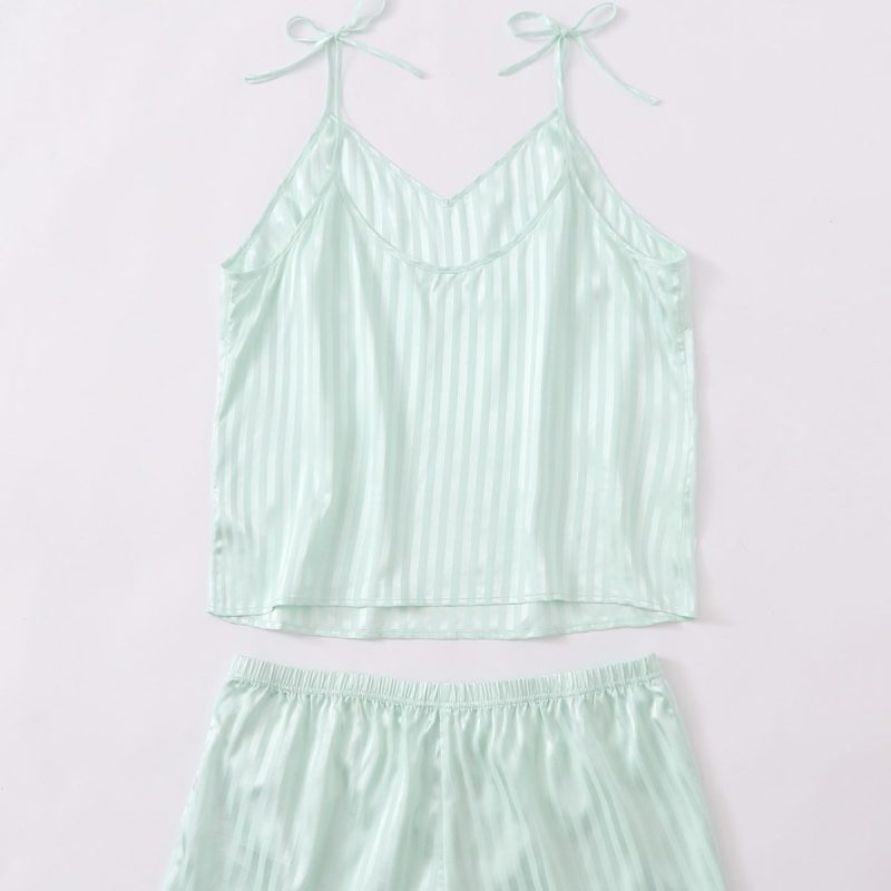 Plus Size Summer Striped Satin Printed Pajama Set: Comfortable and Stylish Homewear - Image 2