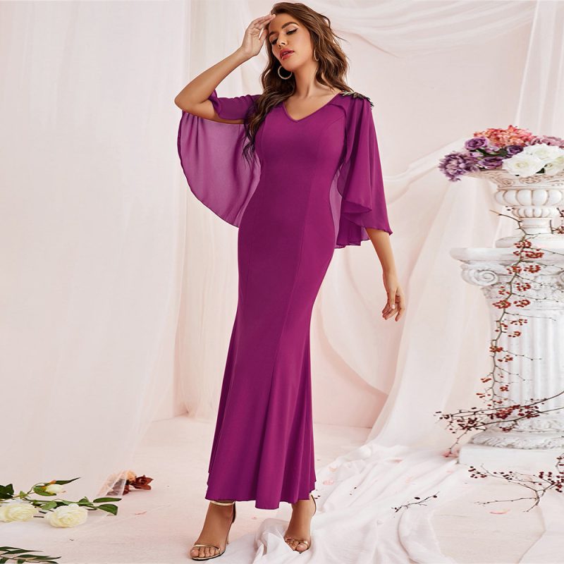 Autumn V-Neck Mesh Ruffle Dress - Image 2