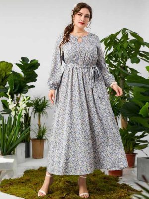 Effortlessly Stylish: Plus Size Printed Dress with Elastic Waist for Women