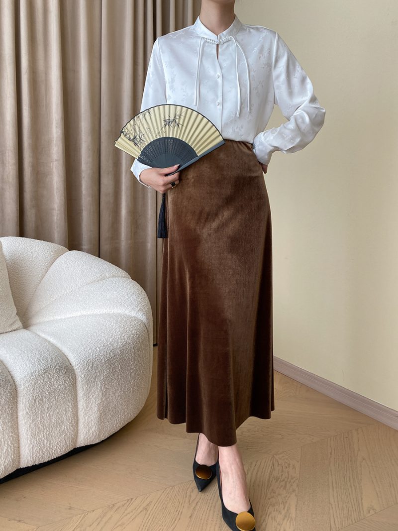 Chinese Dark Pattern Jacquard Early Autumn National Buckle Stand Collar Vertical Sense Diligent Shoulder Shirt - Image 3