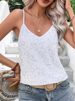 Sexy Sequined Vest: V-Neck Strap Inner/Outer Wear