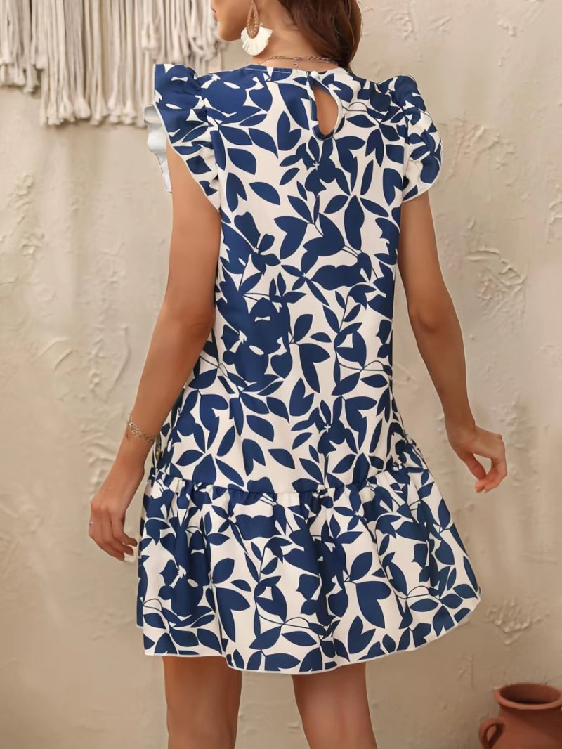 Round Neck Printed Ruffled Dress: Women's - Image 2
