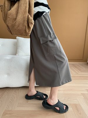 Elastic Waist Drawstring Pocket Skirt: Workwear