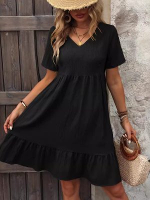 Summer Women’s Loose Casual Short Sleeve Flowy Waist Dress