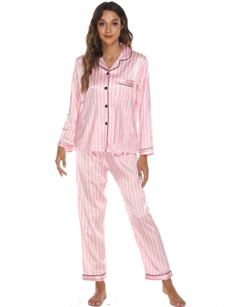 Satin Cardigan Long Sleeve Home Wear Pajamas Suit: Women's Autumn - Image 3
