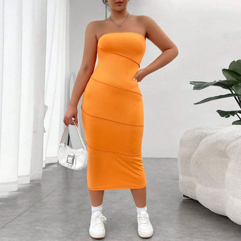 Internet Popular Plus Size Slimming Sheath Dress: Slim Fitting, Sexy Strapless Style - Image 4