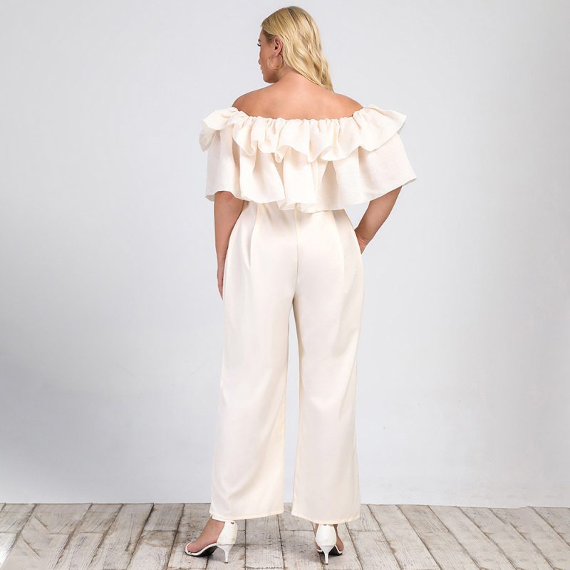 Summer New Plus Size Women's Jumpsuit: Lotus Edge Off-Shoulder Solid Straight-Leg Office Casual Pants - Image 4