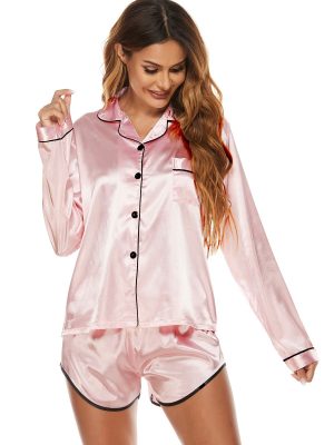 Artificial Silk Home Wear Pajamas: Women’s Long Sleeve Shorts