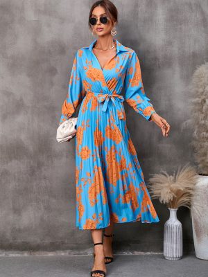 Women’s Autumn Printed Long Sleeve Midi Dress