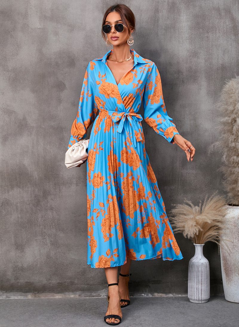 Women's Autumn Printed Long Sleeve Midi Dress