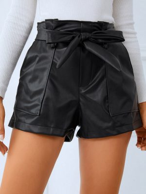 Black Wide-Leg Street Bandage Shorts for Women