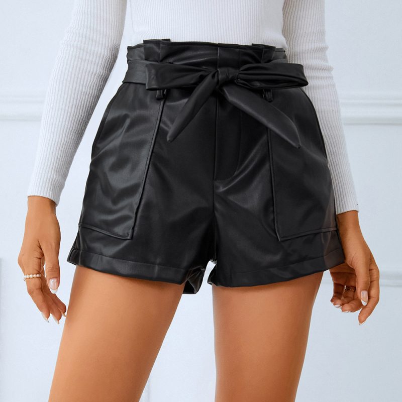 Black Wide-Leg Street Bandage Shorts for Women