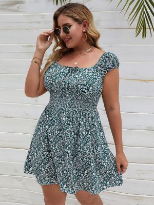 Floral Swing Cami Dress: Plus Size, Square Collar