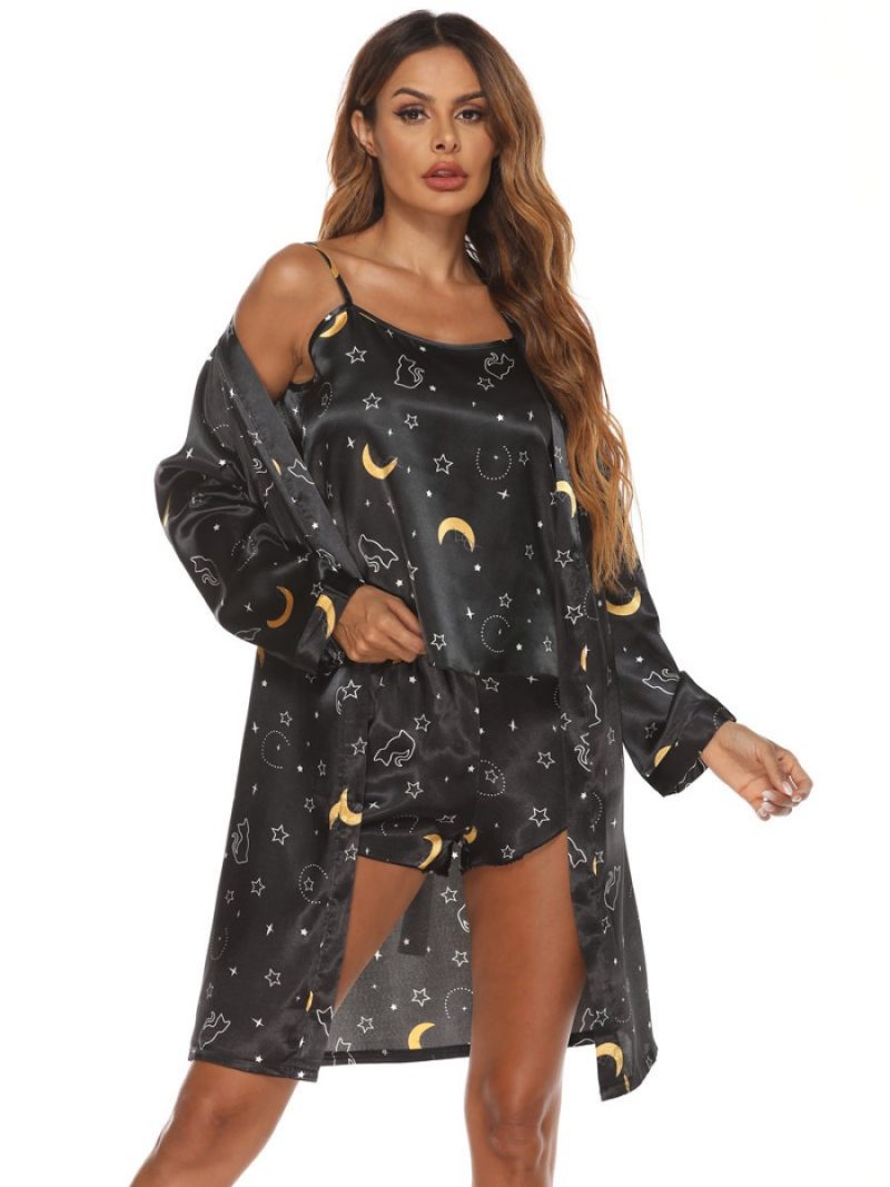 Home Wear Pajamas and Bathrobe Set: Three-Piece Overall Dress - Image 3