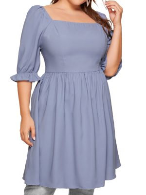 Pleated Bell Sleeve Dress: Fashionable Plus Size Option for Women