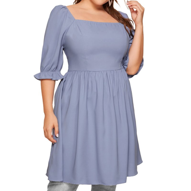 Pleated Bell Sleeve Dress: Fashionable Plus Size Option for Women