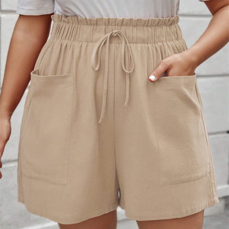 Plus Size Korean Bud Shaped Drawstring Cargo Shorts: Loose Fit Wide Legs for Women's Spring Wear - Image 3