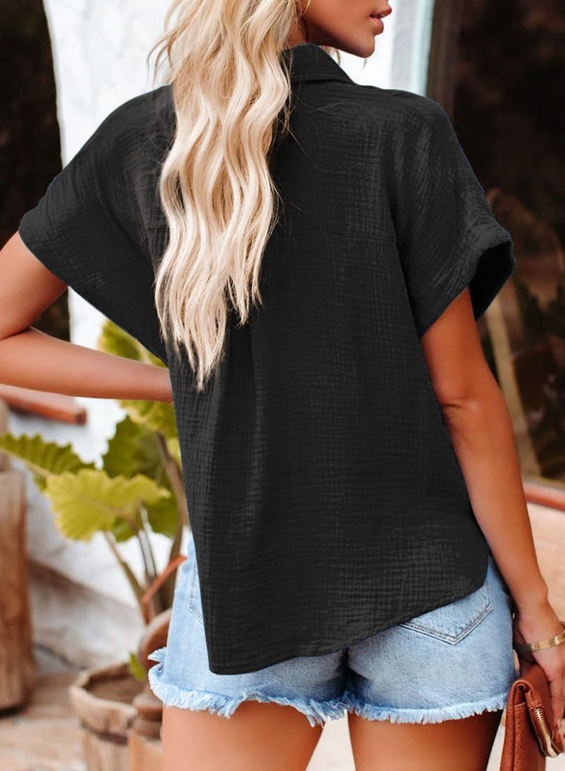 Solid Color Short Sleeve Shirt: Women's Casual V-Neck - Image 3