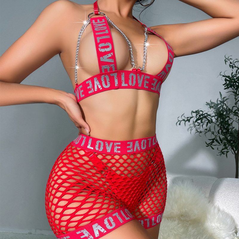 Be the Epitome of Seduction in this Fishnet Letter Graphic Underwear Suit! - Image 3