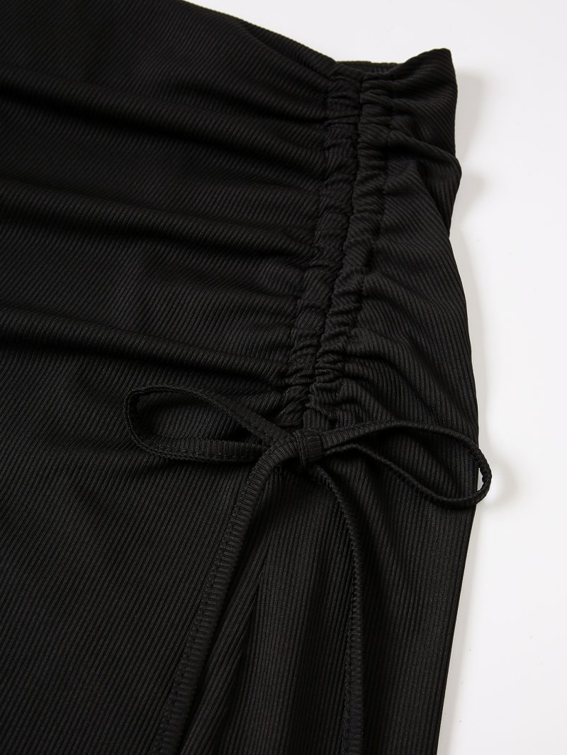 Elegant Spring/Summer High Waist Lace-Up A-Line Skirt: Casual Knitted Skirt with Simple Design - Image 4