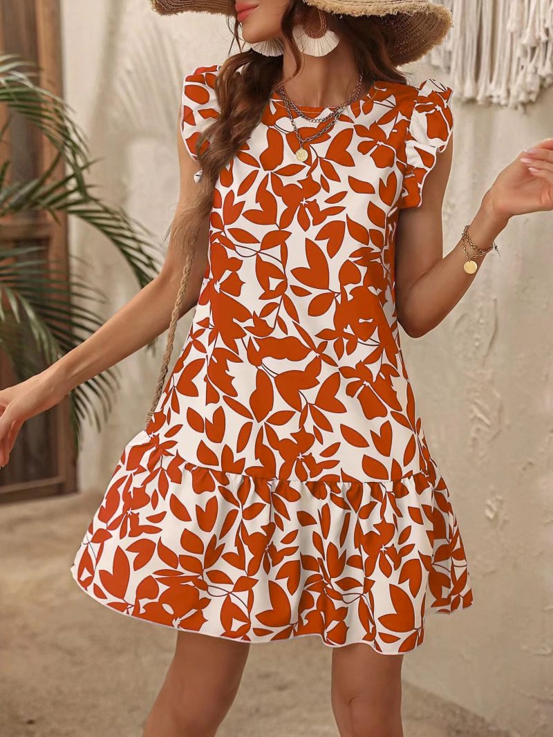 Round Neck Printed Ruffled Dress: Women's - Image 5
