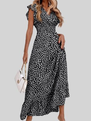 Women’s Printed V-Neck Beach Dress: Spring/Summer