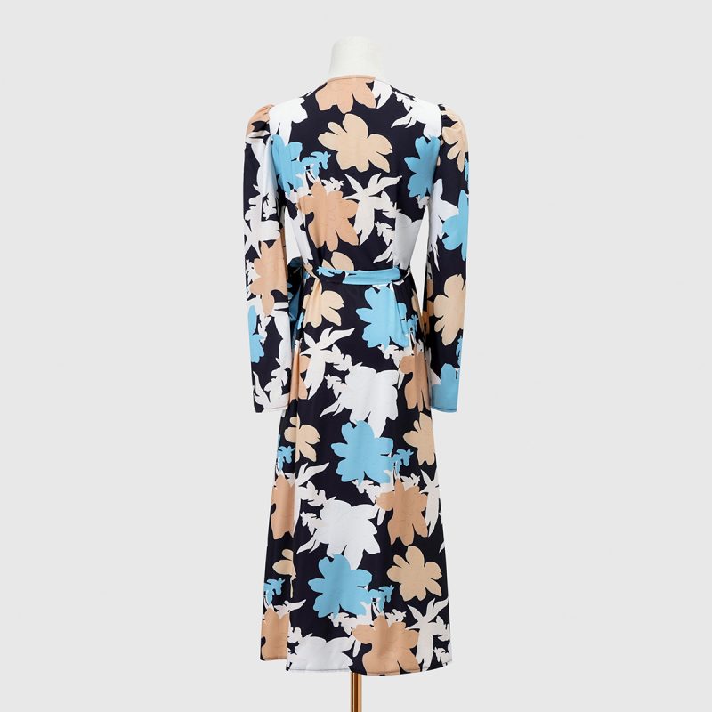 Winter Glamour: Cozy Split V-Neck Long Sleeve Dress - Image 4