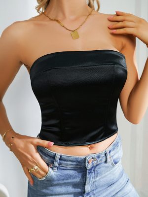 Summer Retro Solid Color Waist Slimming Sexy Backless Outer Wear Inner Wrapped Chest Tube Top