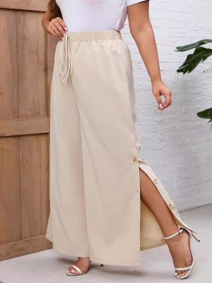 Women’s Wide Leg Pants: Button Split, Spring/Summer Style”