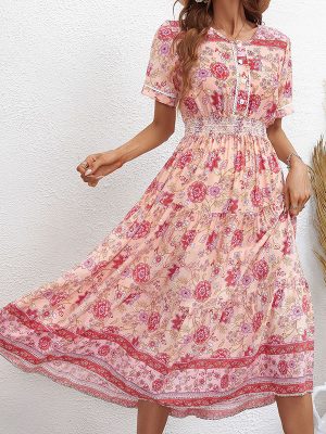 Popular Pink Printed Dress for Women/Girls