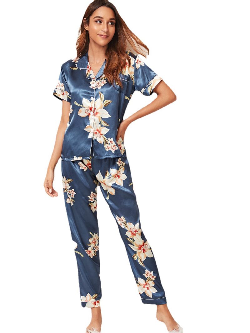 Imitated Silk Home Wear Pajamas: Women's Two-Piece with Short-Sleeved Trousers - Image 4