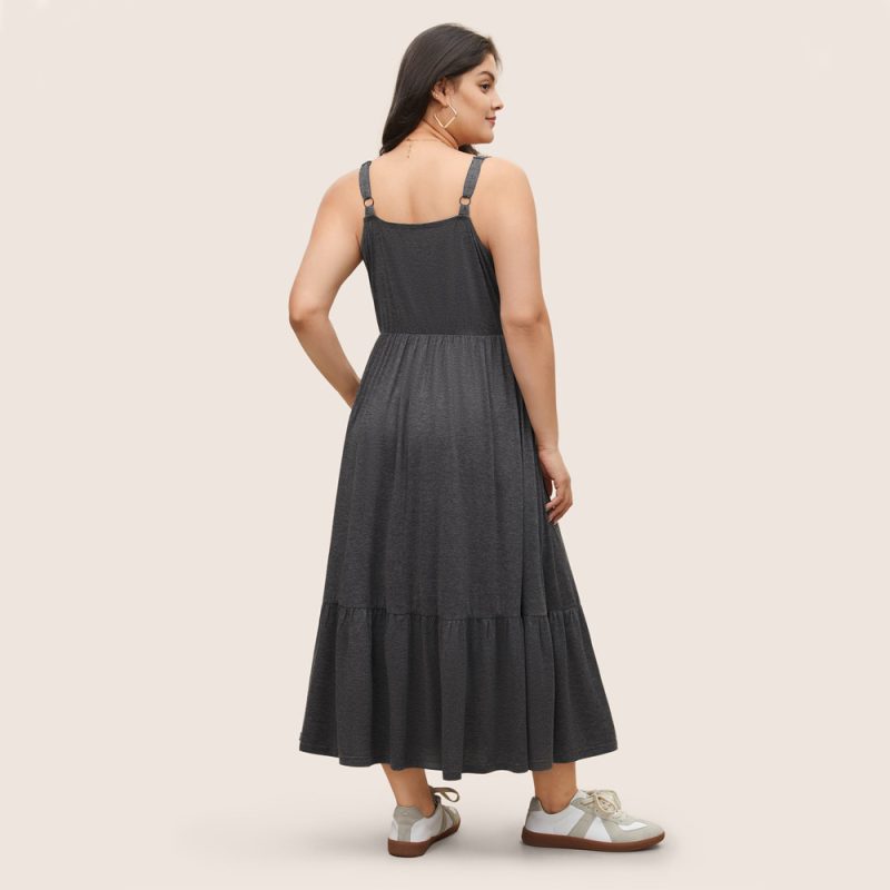Plus Size Loose Casual Vacation Maxi Dress with Nipped Waist and Pocket Sling - Image 2