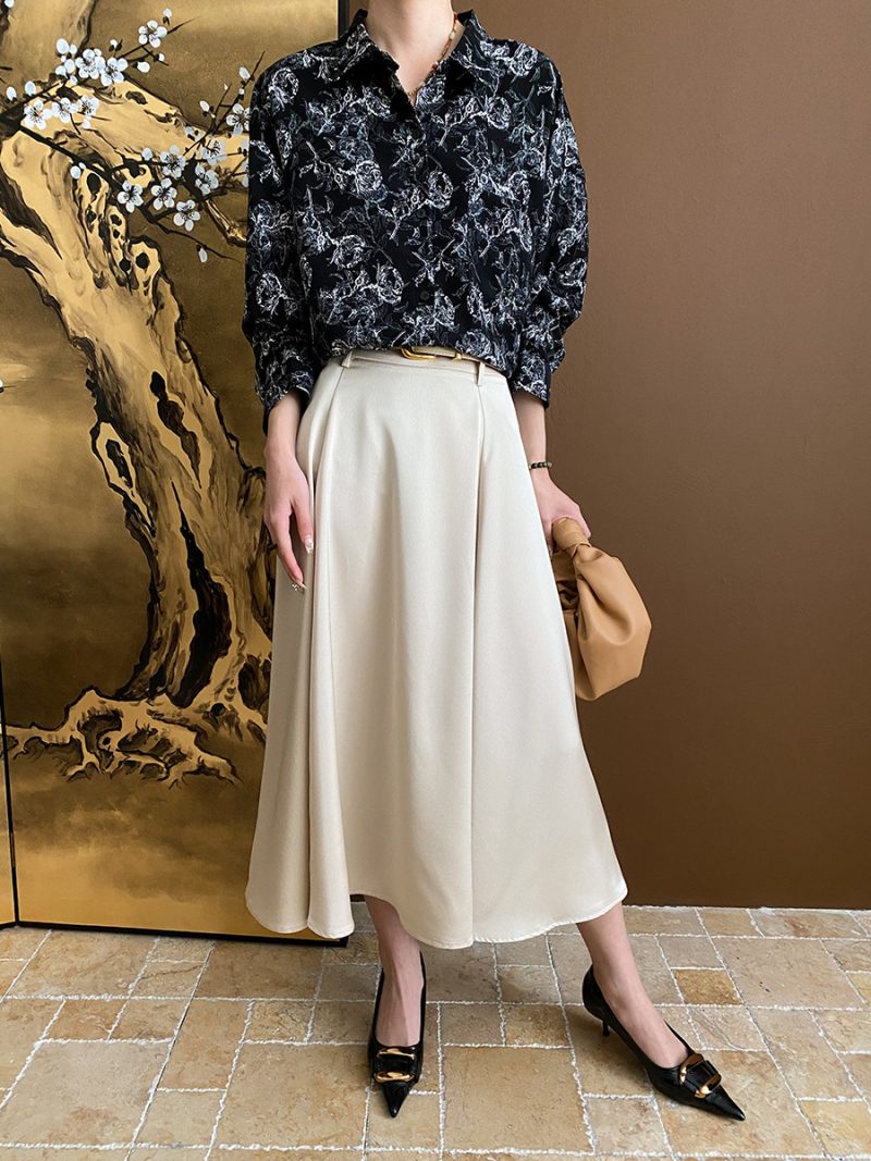 French High Waist Front Piece Stand Cut A-line Skirt: Belted for Early Spring - Image 5