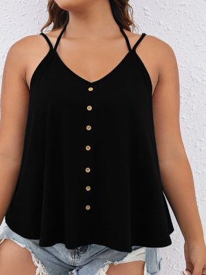 Plus Size Casual V-Neck Strappy Sleeveless Tank Top: All Matching Style