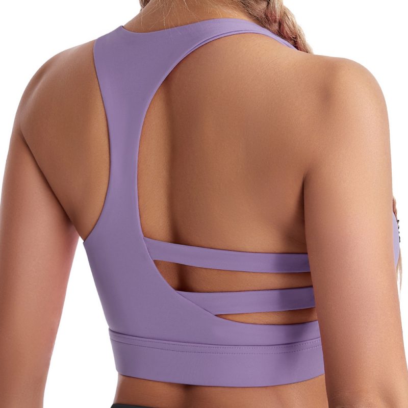 Women's Sports Underwear Vest: Shockproof Push-Up Workout Bra Nude Feel Yoga Jacket without Steel Ring