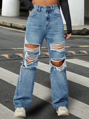 RippedStyle Denim Pants: Women’s Casual Wear