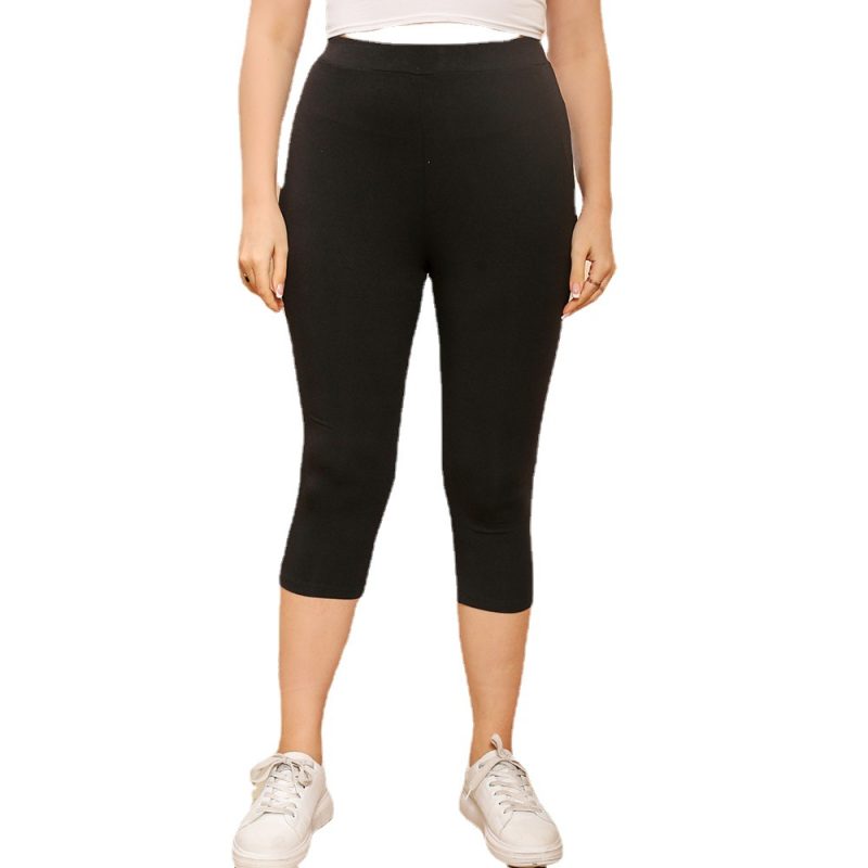 Plus Size Spring Solid Color Slim Fit Cropped Skinny Pants: Women's Slimming Base Wear" - Image 5
