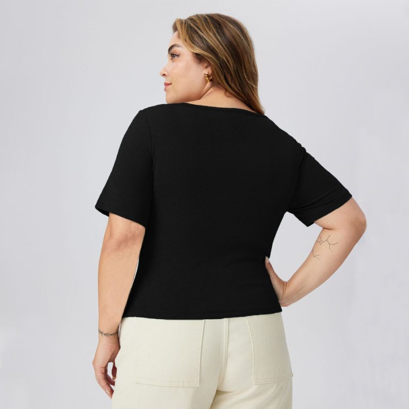Plus Size Short-Sleeved T-Shirt: Spring Solid Color, Slim Fit, Casual Bottoming Top - Image 2