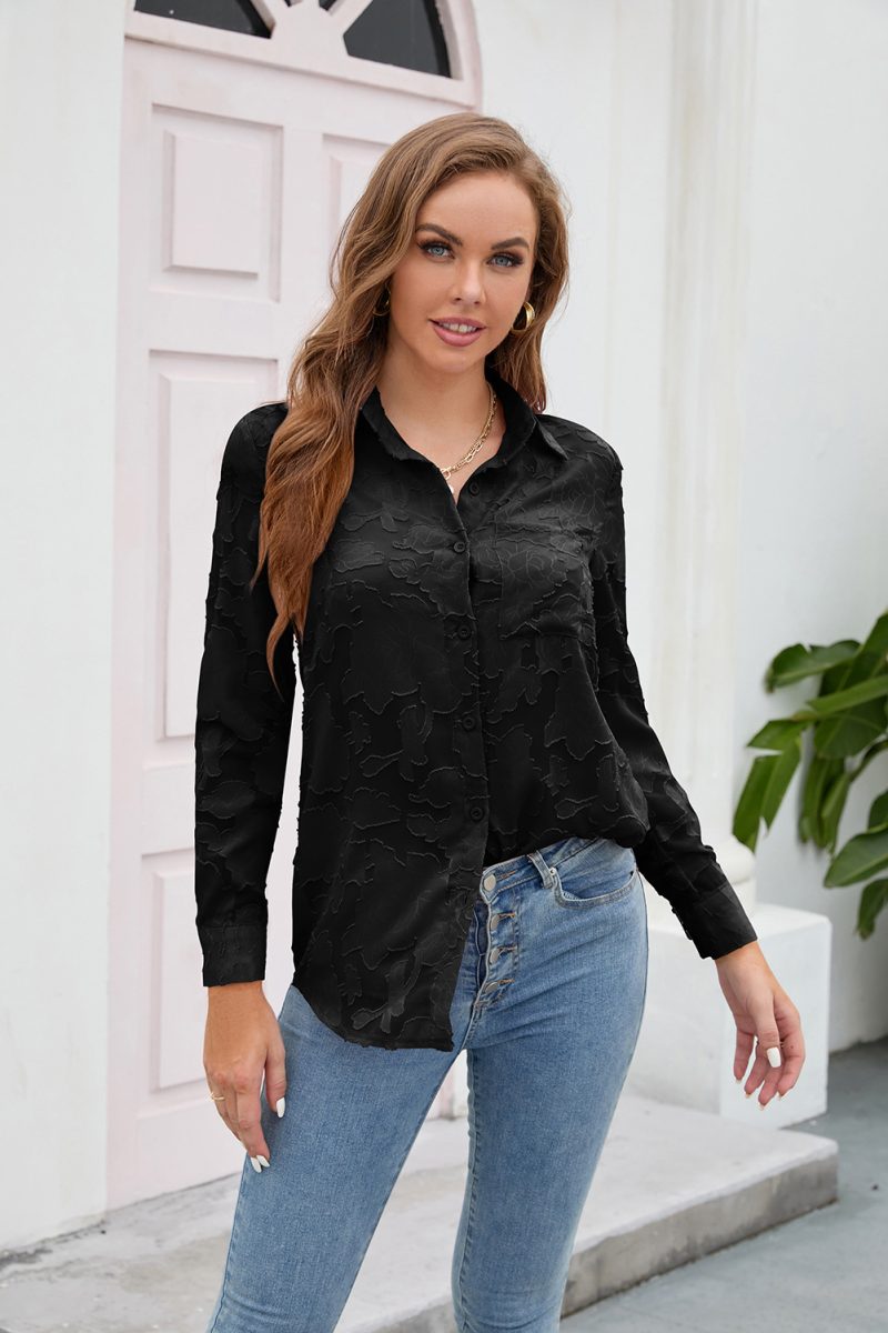 Romantic Lace Women's Long Sleeve Shirt: Solid Color, Elegant Fabric - Image 2