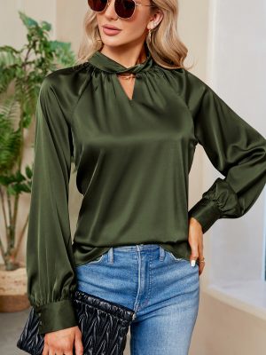 Casual Blouse Tops: Women’s Long Sleeve Satin Silk