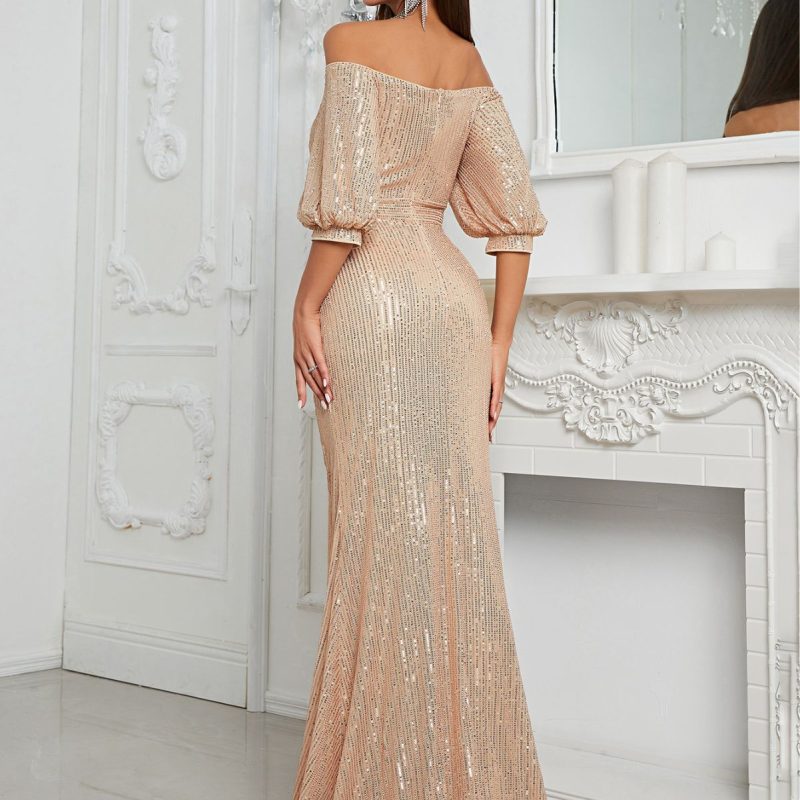 Off-Shoulder Sequined Evening Dress: Elegant Fishtail Style - Image 2