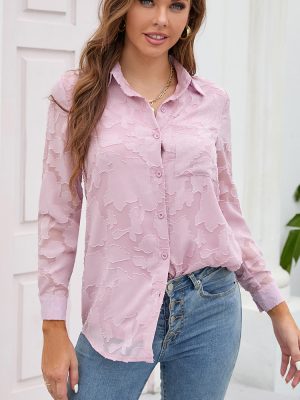 Romantic Lace Women’s Long Sleeve Shirt: Solid Color, Elegant Fabric