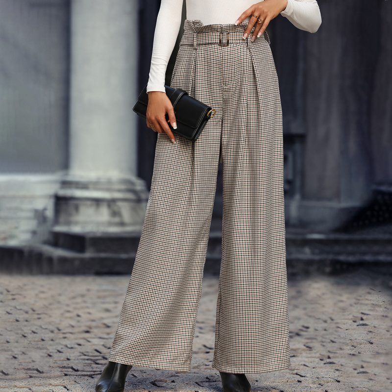 High Waist Plaid Wide Leg Pants: Office Casual Wear