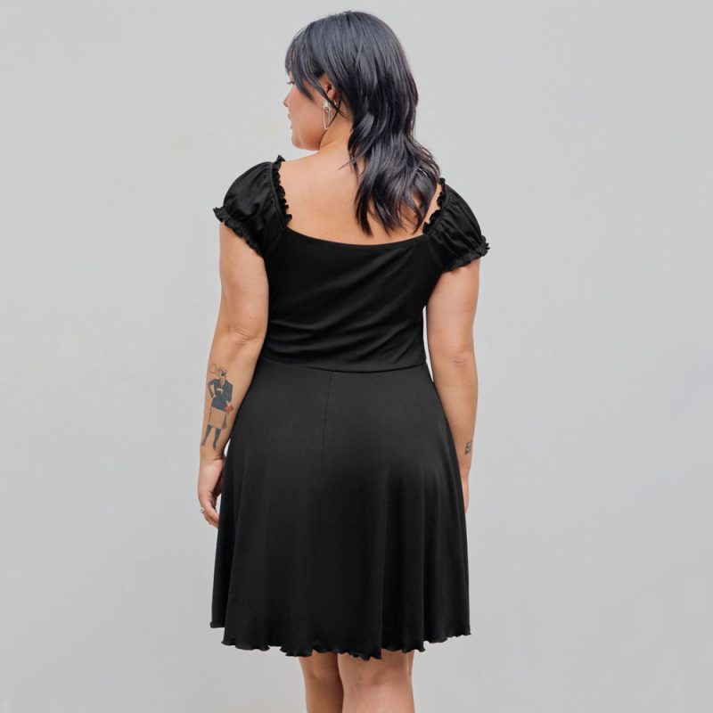 Plus Size Shein Popular A-Line Dress: Waist-Slimming Cover Sleeve, Short Style - Image 2