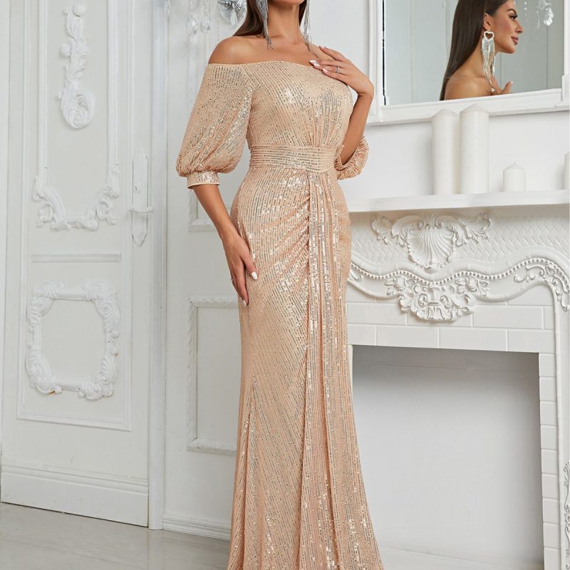Off-Shoulder Sequined Evening Dress: Elegant Fishtail Style - Image 5