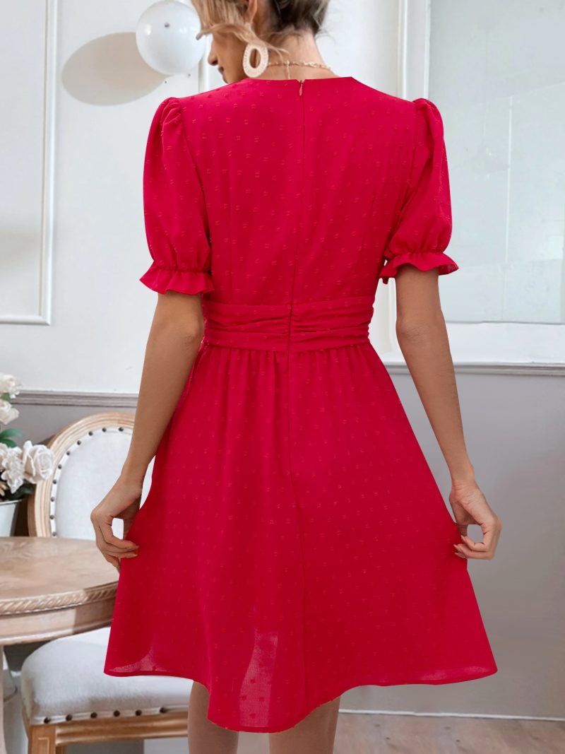 Summer Ruffled Short Sleeve Dress: Women's Zipper V-Neck - Image 2