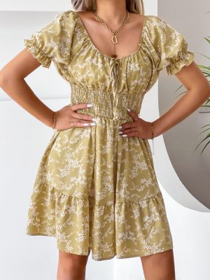 Women’s Printed Ruffled Dress featuring Bubble Sleeves