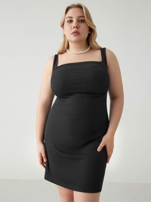 Plus Size Solid Color Backless Spaghetti Straps Dress: Tight and Sexy for Women’s Wear