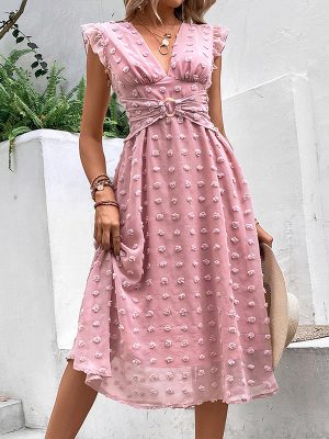 Elegant Jacquard Ruffled Midi Maxi Dress: Casual Women’s Wear